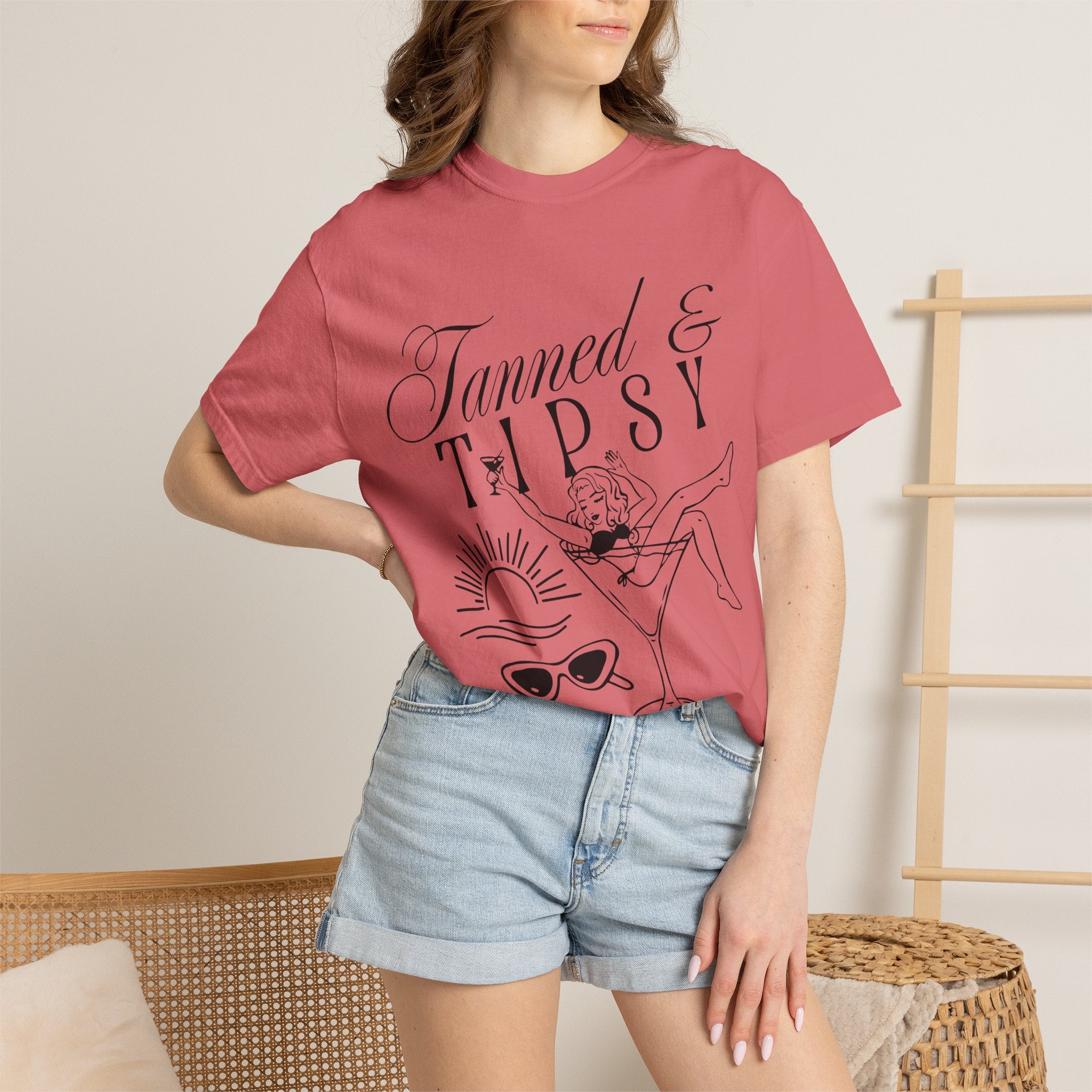 Tanned & Tipsy Tee - Vintage Cocktail Beach Graphic T-Shirt