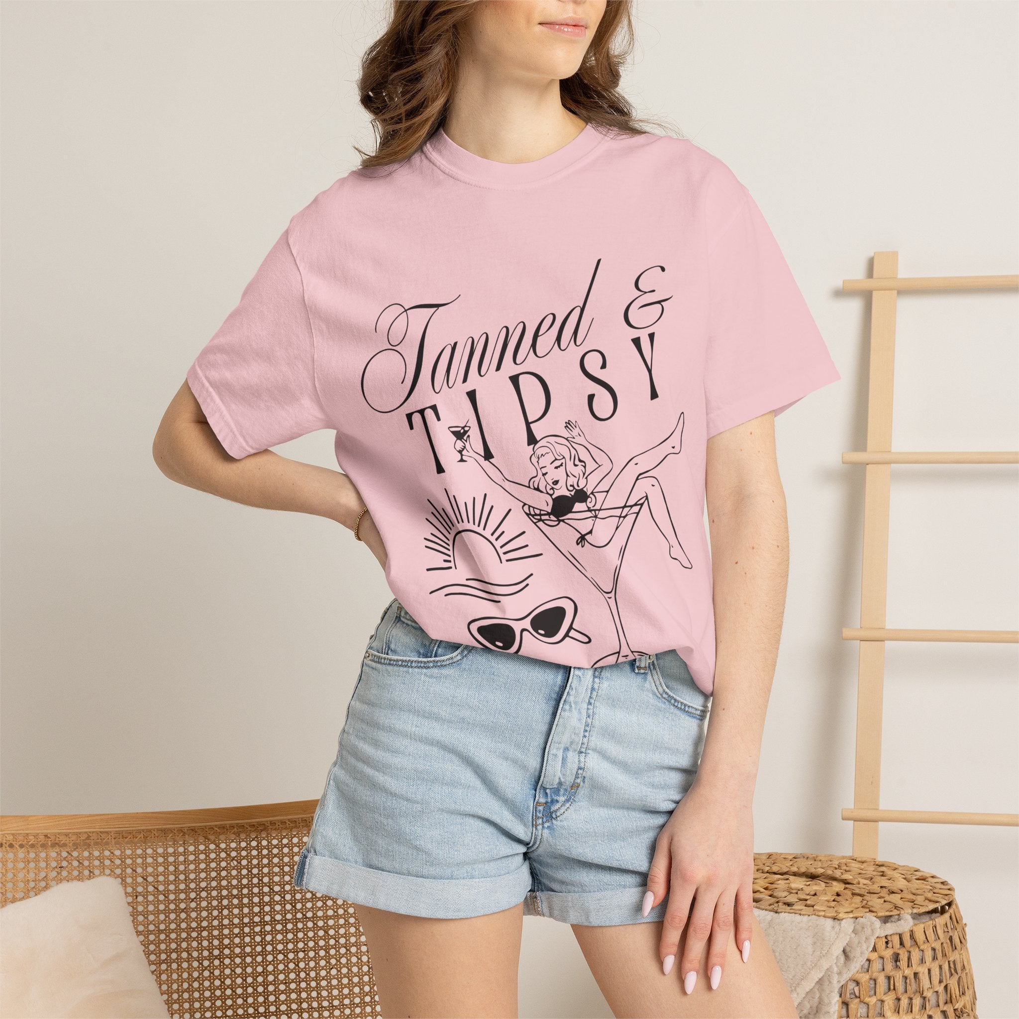 Tanned & Tipsy Tee - Vintage Cocktail Beach Graphic T-Shirt