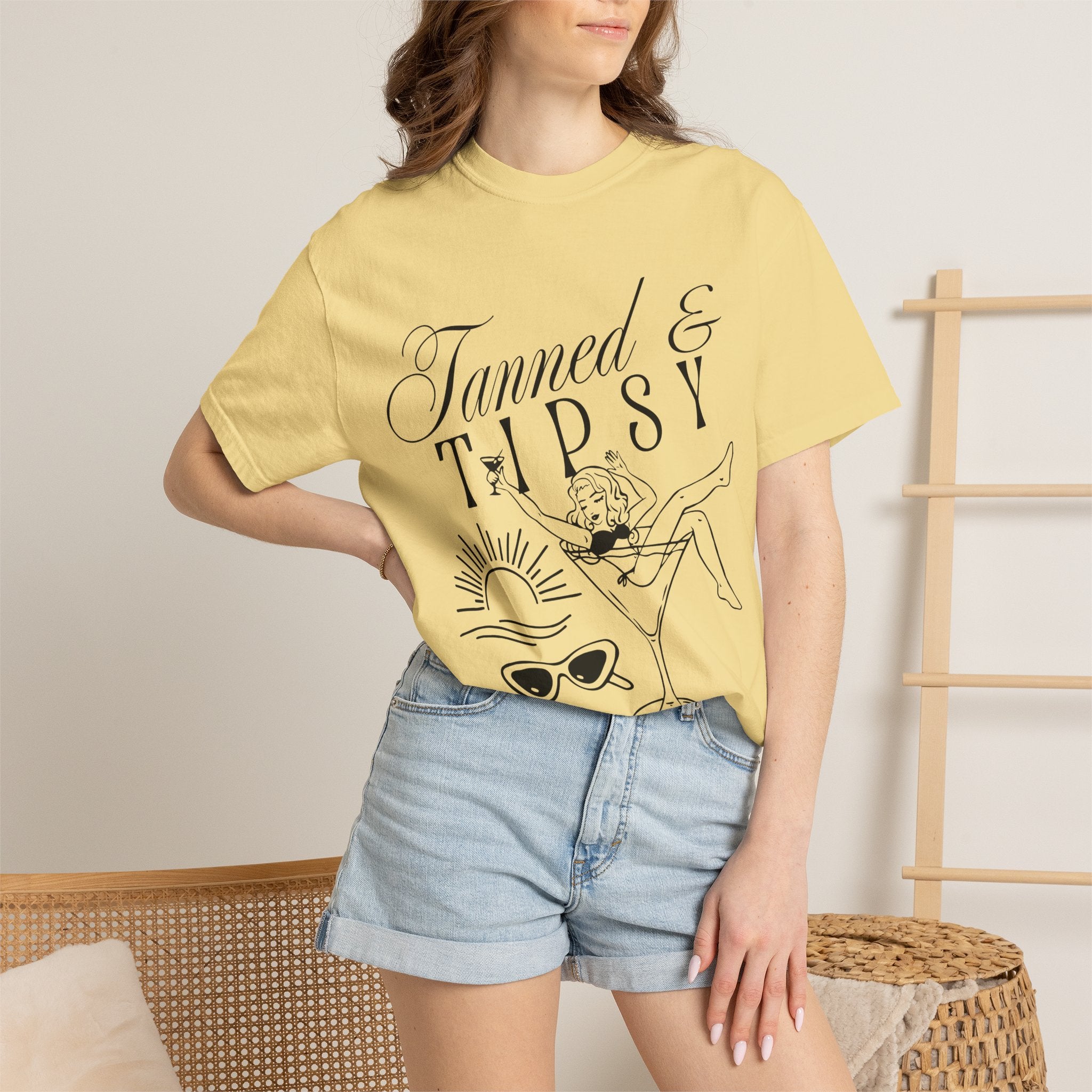Tanned & Tipsy Tee - Vintage Cocktail Beach Graphic T-Shirt