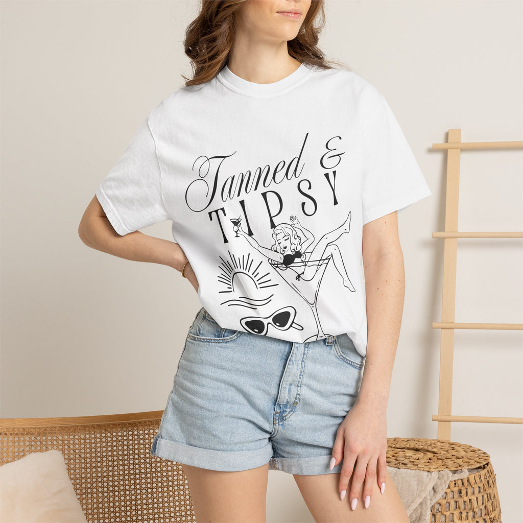 Tanned & Tipsy Tee - Vintage Cocktail Beach Graphic T-Shirt
