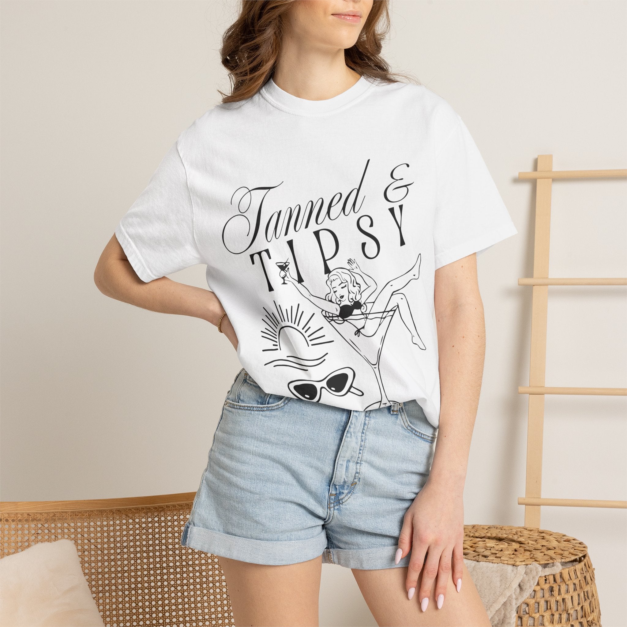 Tanned & Tipsy Tee - Vintage Cocktail Beach Graphic T-Shirt