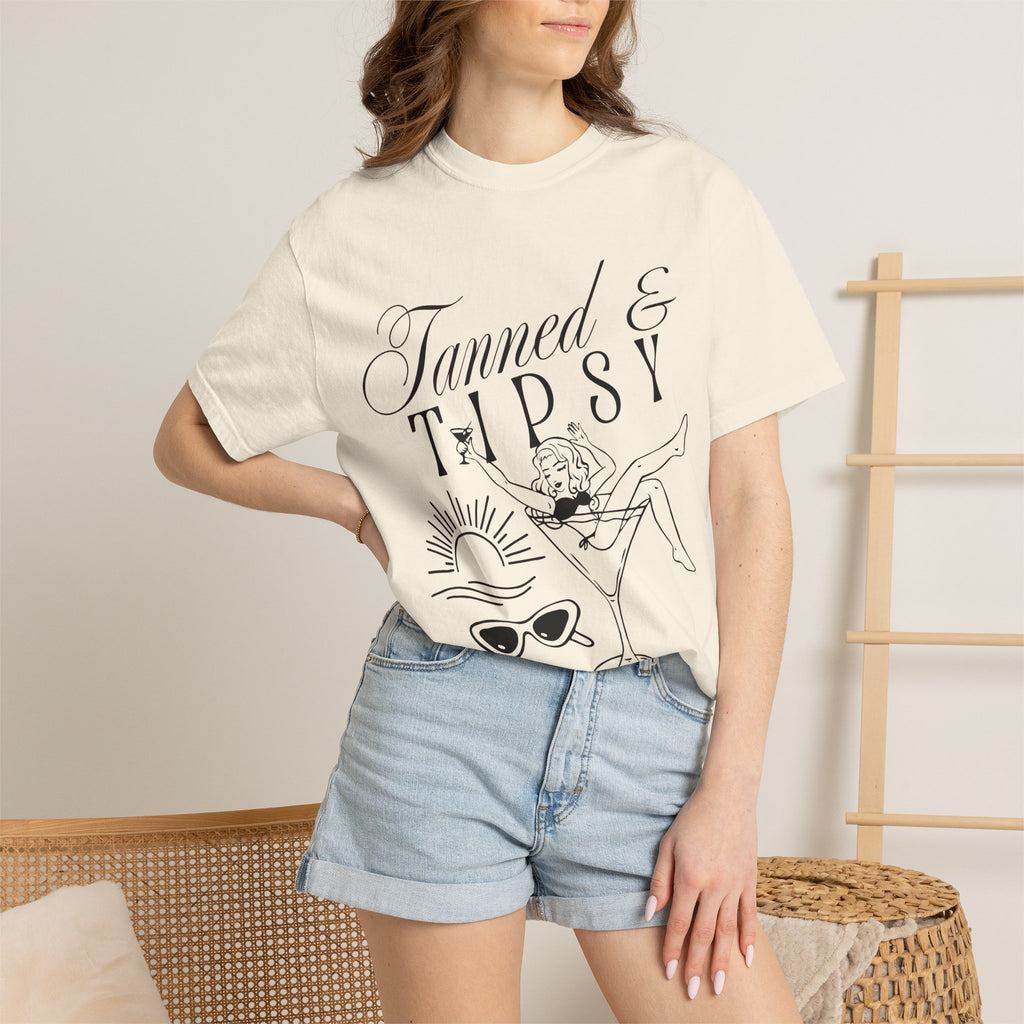 Tanned & Tipsy Tee - Vintage Cocktail Beach Graphic T-Shirt