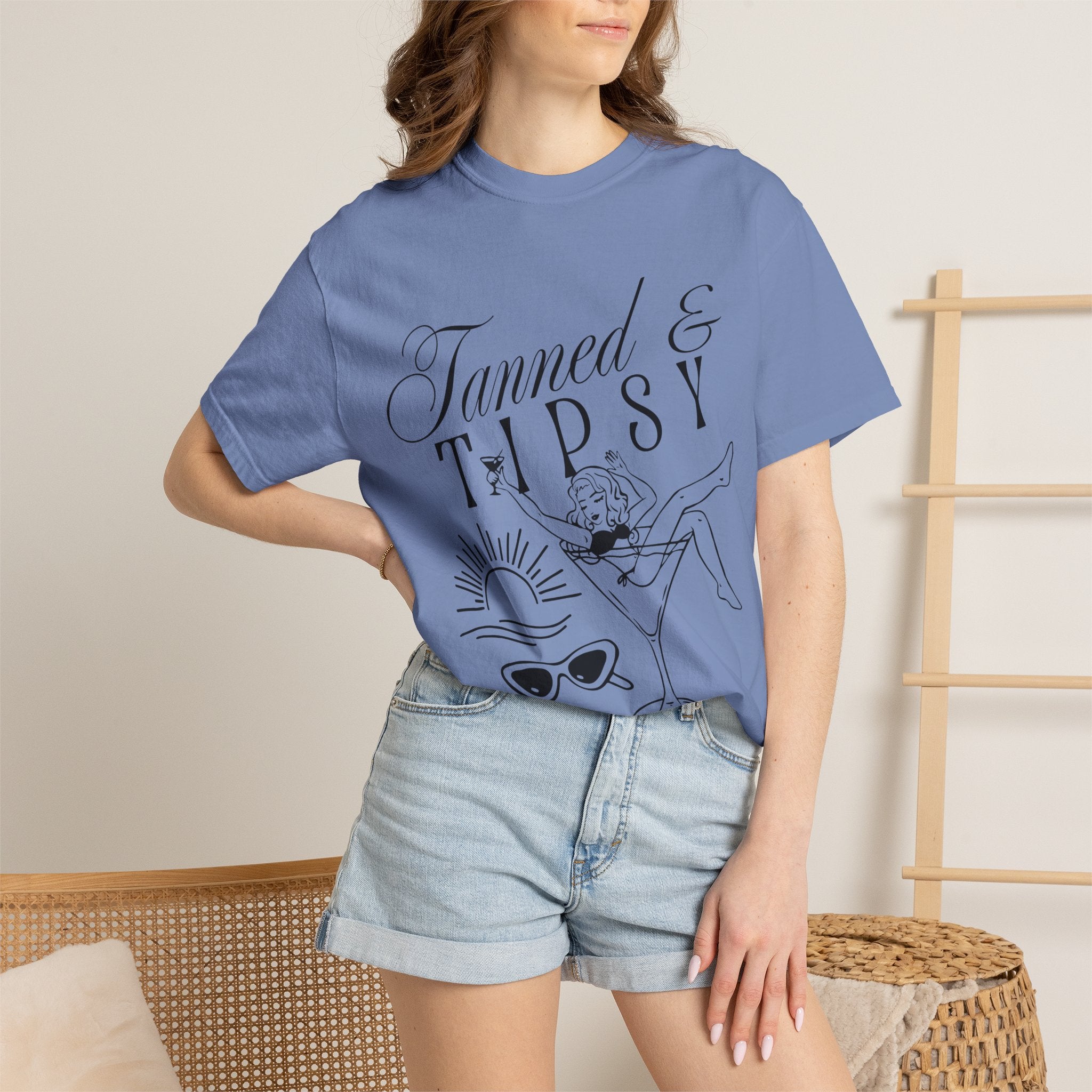Tanned & Tipsy Tee - Vintage Cocktail Beach Graphic T-Shirt